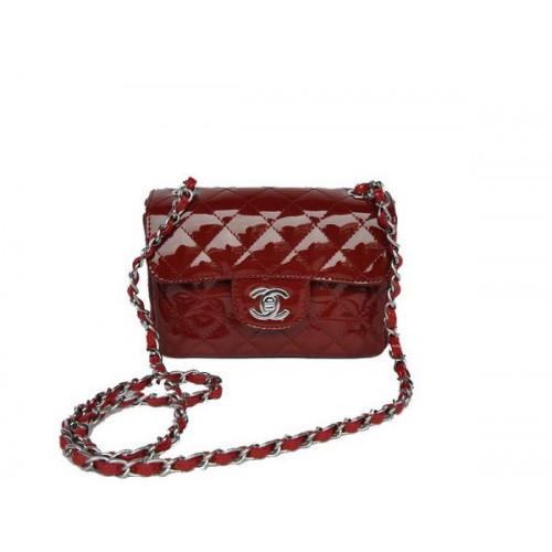 acquista a buon mercato Chanel Classic mini Flap Bag 1115 Bordeaux Patent Silver Hardware