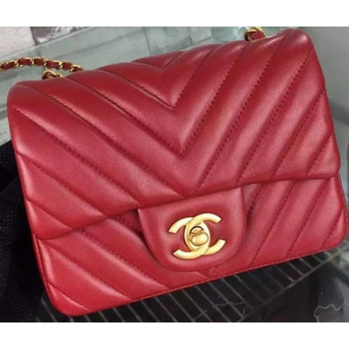 Chanel Classic mini borsa con patta Chevron Pelle di montone A68748 Borgogna