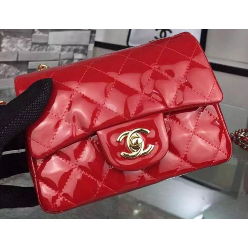 Chanel Classic mini Flap Bag Rosso Pelle Verniciata Originale CF7171 Oro