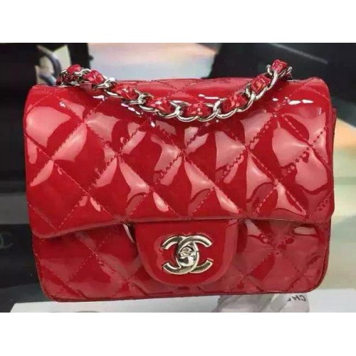 Chanel Classic mini Flap Bag Rosso Pelle Verniciata Originale CF7171 Argento