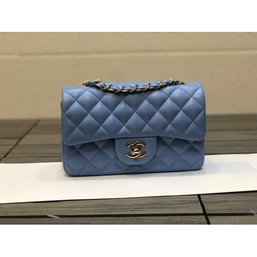 Borsa Chanel Classic mini Flap originale in pelle di montone 1116 blu