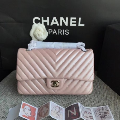 Borsa a tracolla in pelle di montone originale Chanel Classic 1112V catena d'argento rosa