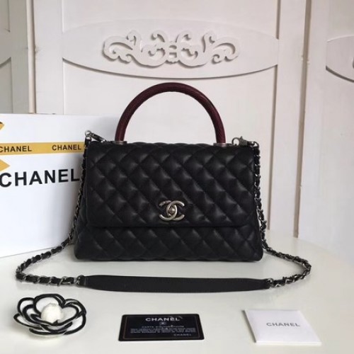 Chanel Classic Borsa con manico superiore rossa Original Caviar Leather A92215 nera