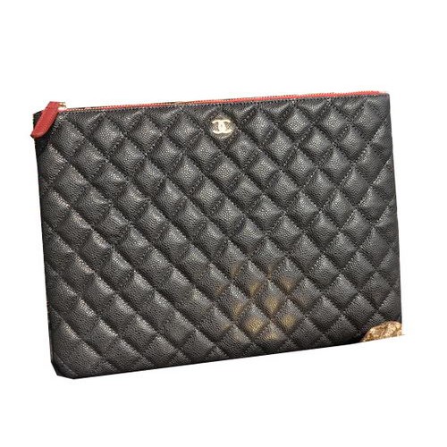 Pochette Chanel in pelle nera modello Cannage A82044 oro