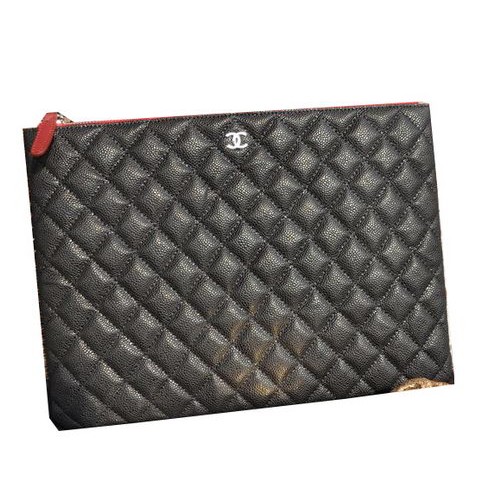 Pochette Chanel in pelle nera modello Cannage A82044 argento