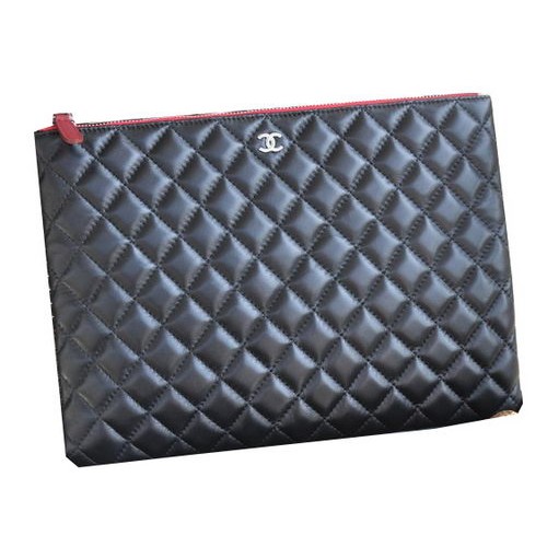 Pochette Chanel in pelle di montone nera A82044 argento