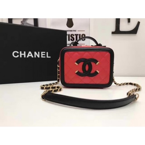 Borsa cosmetica Chanel Original Cannage Pattern A93341 Rosso e nero