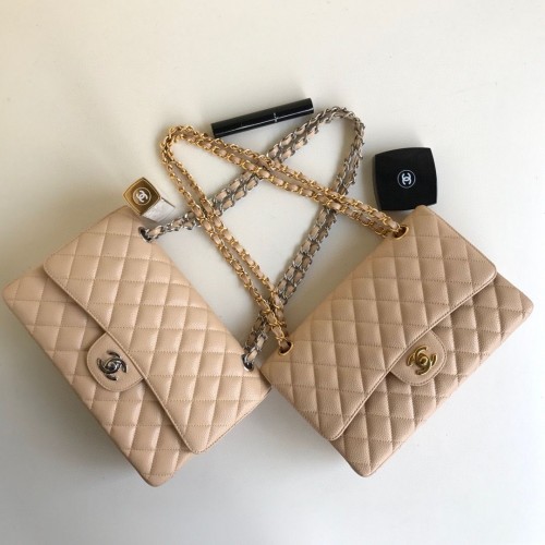 Chanel Double Flaps Borse Albicocca Original Caviar Leather A1112 Oro o Argento