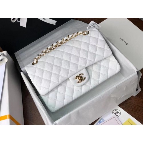 Borse Chanel Double Flaps Original White Caviar Leather A36097 Gold