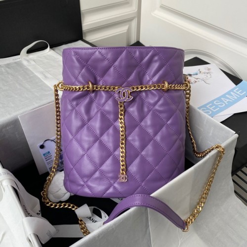 Borsa Chanel con coulisse in metallo dorato AS3117 viola