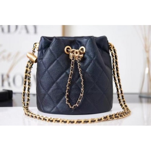 Borsa Chanel con coulisse Pelle di vitello granulata Gold Metal AS2859 nera