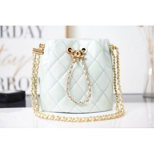Borsa Chanel con coulisse Pelle di vitello granulata Gold Metal AS2859 verde chiaro