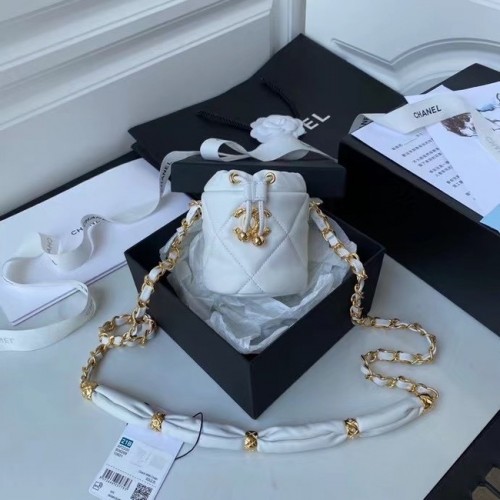 Borsa Chanel con coulisse Pelle di agnello Metallo dorato AP2330 Bianco