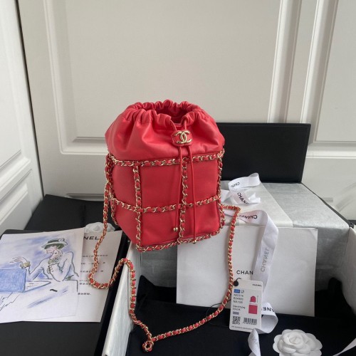 Borsa Chanel con coulisse Pelle di agnello Metallo dorato AS2314 AS2313 Rosso