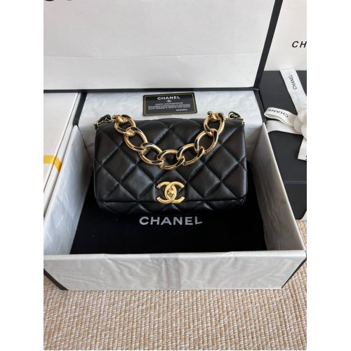 Chanel FLAP BAG pelle di agnello metallo tono oro AS3366 nero