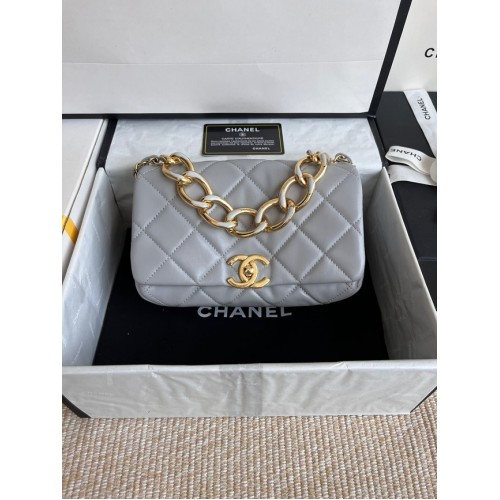 Chanel FLAP BAG Pelle di agnello metallo tono oro AS3366 grigio