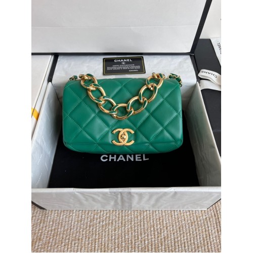 Chanel FLAP BAG Pelle di agnello in metallo color oro AS3366 verde