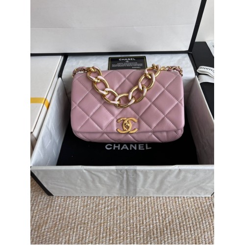 Chanel FLAP BAG Pelle di agnello in metallo color oro AS3366 rosa