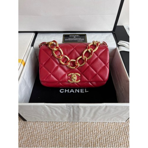 Chanel FLAP BAG pelle di agnello metallo tono oro AS3366 rosso