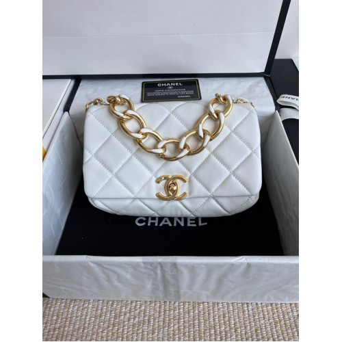 Chanel FLAP BAG pelle di agnello metallo tono oro AS3366 bianco