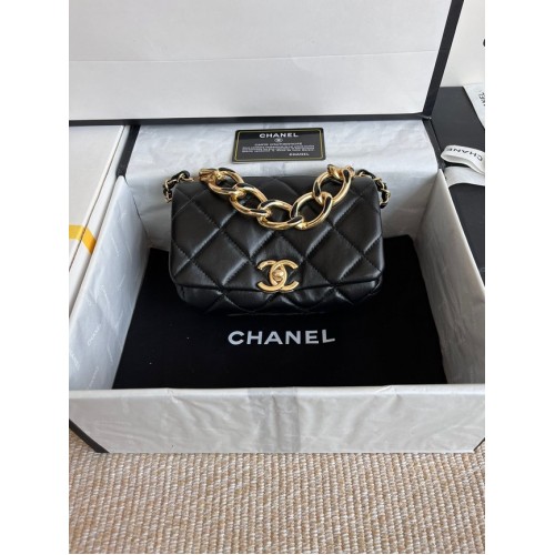 Chanel FLAP BAG pelle di agnello metallo tono oro AS3375 nero