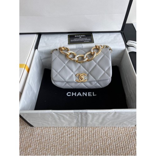 Chanel FLAP BAG Pelle di agnello metallo tono oro AS3375 grigio