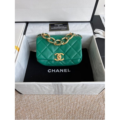 Chanel FLAP BAG Pelle di agnello in metallo color oro AS3375 verde