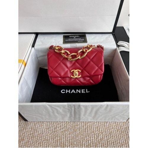 Chanel FLAP BAG pelle di agnello metallo tono oro AS3375 rosso