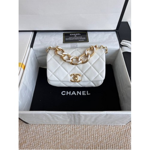 Chanel FLAP BAG pelle di agnello metallo tono oro AS3375 bianco