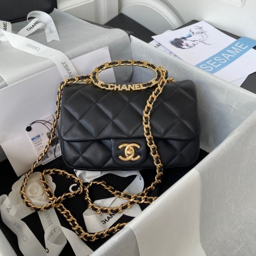 Chanel FLAP BAG pelle di agnello metallo tono oro AS3451 nero