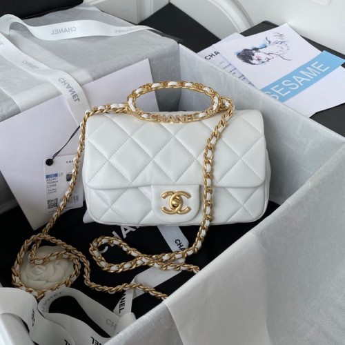 Chanel FLAP BAG pelle di agnello metallo tono oro AS3451 bianco