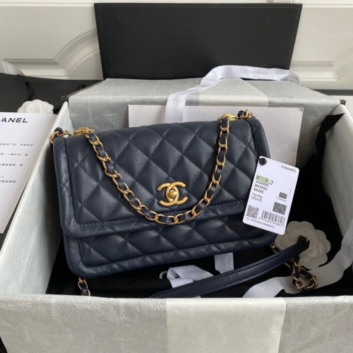 Borsa con patta Chanel Pelle di montone Metallo tono oro AP1737 Navy
