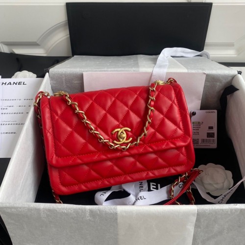 Borsa con patta Chanel Pelle di montone Metallo tono oro AP1737 Rosso