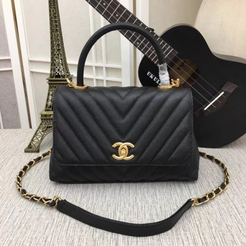 Borsa con patta Chanel con manico superiore 36620 nera