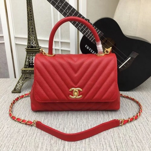 Borsa con patta Chanel con manico superiore 36620 rosso