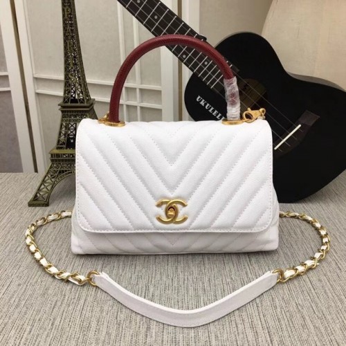 Borsa con patta Chanel con manico superiore 36620 bianco