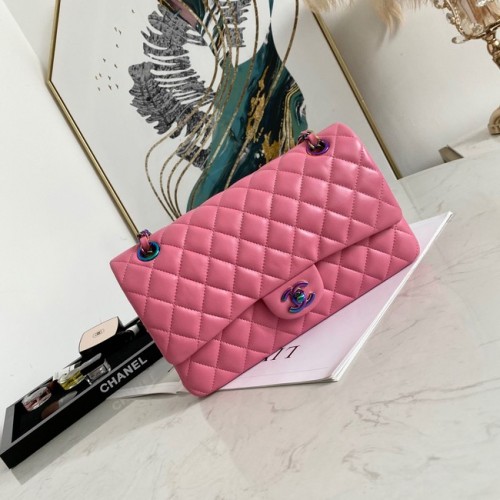 Borsa a tracolla in pelle di agnello con patta Chanel 1112 rosa