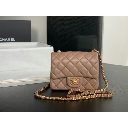 Borsa a tracolla in pelle di agnello con patta Chanel AS1115 tortora