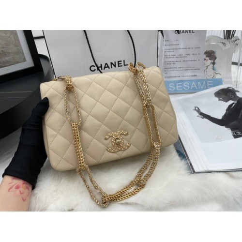 Borsa a tracolla Chanel Flap in pelle di agnello AS2976 crema