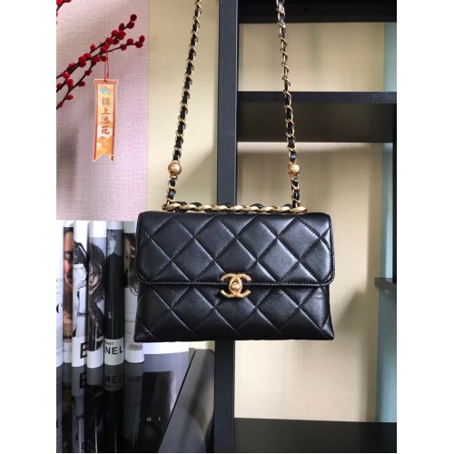 Borsa a tracolla Chanel Flap in pelle di agnello AS3011 nera