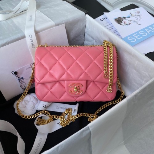 Borsa a tracolla piccola in pelle di agnello Chanel Flap AS3114 rosa