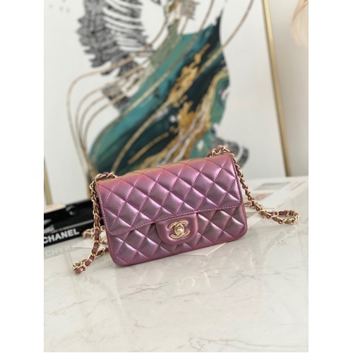 Borsa a tracolla in pelle di agnello Chanel Flap Mirage AS1116 viola