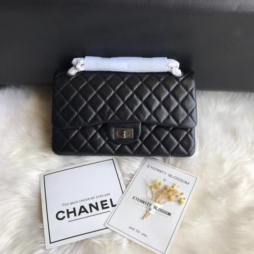 Chanel Flap originale in pelle di vacchetta 30225 catena d'argento nera