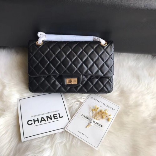 Chanel Flap Original Cowhide Leather 30225 catena in oro nero