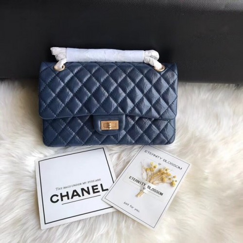Chanel Flap Original Cowhide Leather 30225 catena in oro blu