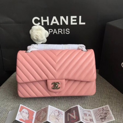 Chanel Flap Original Borsa a tracolla in pelle di agnello 1112V Catena d'argento rosa ciliegia