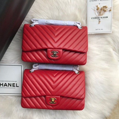 Chanel Flap originale borsa a tracolla in pelle di agnello 1112V rosso