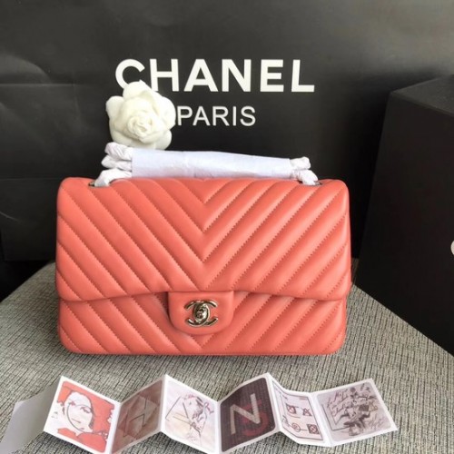 Chanel Flap Original Borsa a tracolla in pelle di agnello 1112V catena d'argento rosso anguria