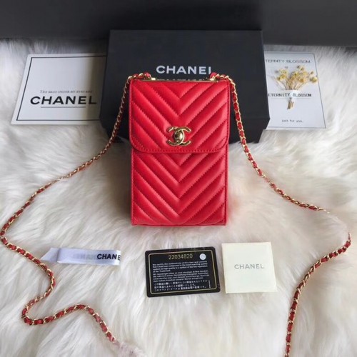 Borsa per cellulare originale Chanel Flap 55698 rossa