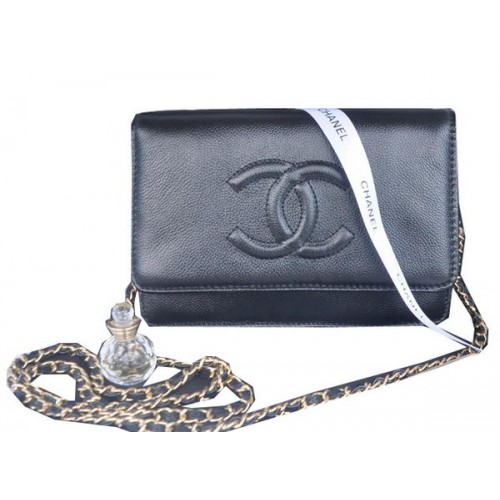 Borsa a tracolla con patta Chanel in pelle di vitello nera CHA33817 oro